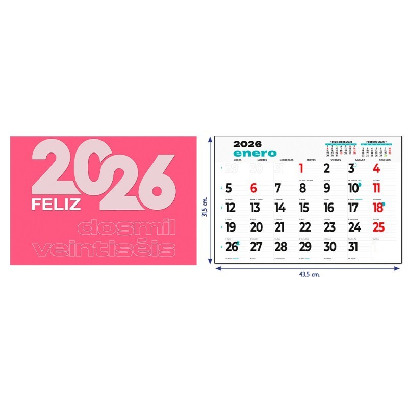 Calendrier tombé 43,5 cm 50 UDS.