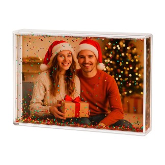 Acrílico en forma rectangular con agua y purpurina SO106