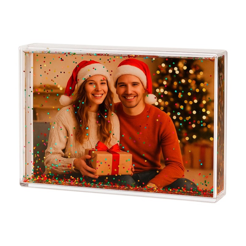 Acrílico en forma rectangular con agua y purpurina SO106