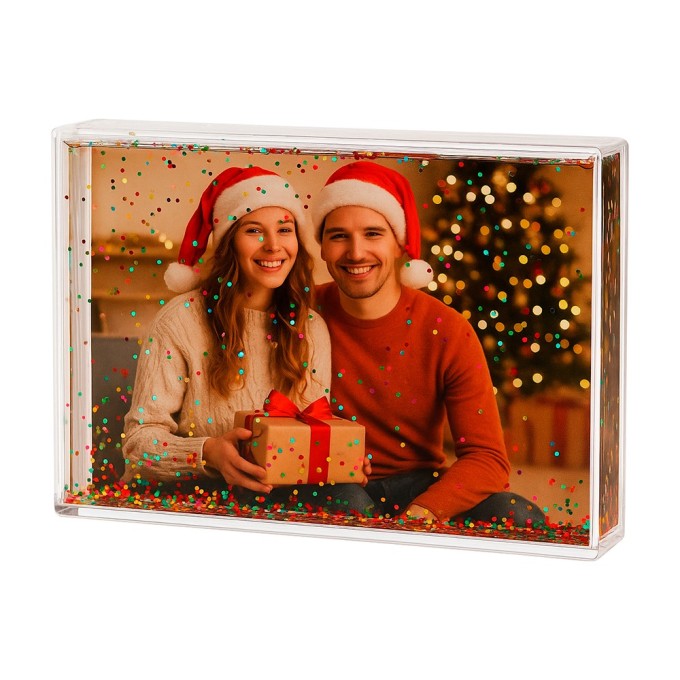 Acrílico en forma rectangular con agua y purpurina SO106