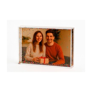 Acrílico en forma rectangular con agua y purpurina SO106