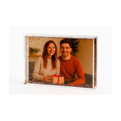 Acrílico en forma rectangular con agua y purpurina SO106