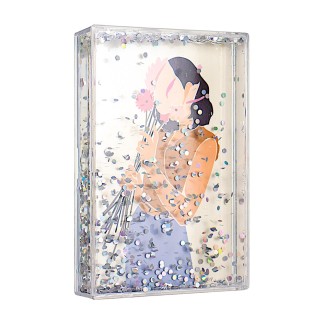 Acrílico en forma rectangular con agua y purpurina SO106