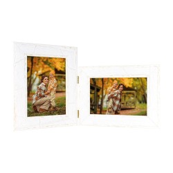 5960/6 double cadre en bois en blanc pour une photo horizontale et une verticale