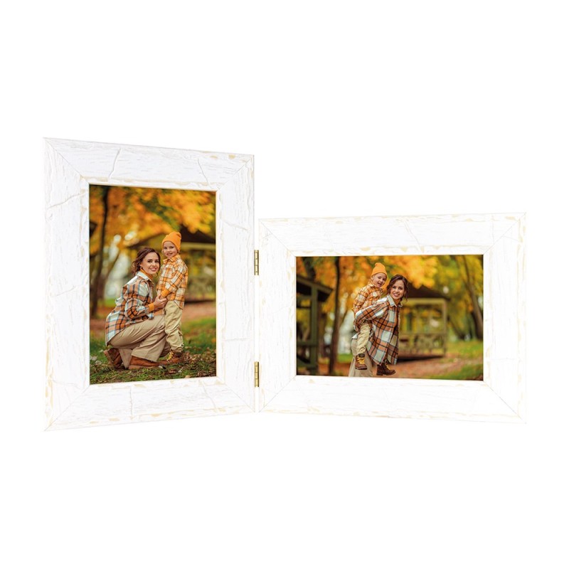 5960/6 double cadre en bois en blanc pour une photo horizontale et une verticale